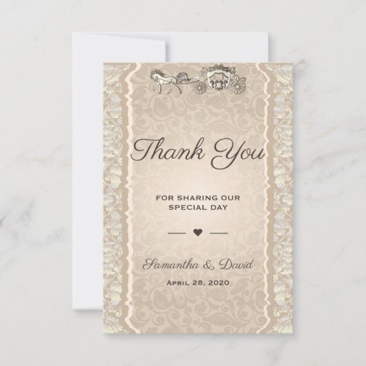 ヴィンテージウェディングフライトサンキューラグジュアリー王室の サンキューカード (正面)