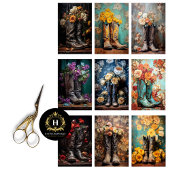 ヴィンテージウェディングフローラカウボーイブーツデコパージュ 薄葉紙