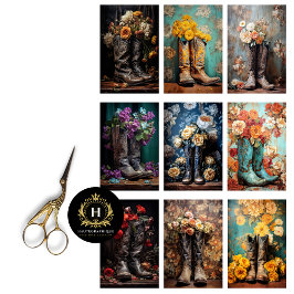 ヴィンテージウェディングフローラカウボーイブーツデコパージュ 薄葉紙