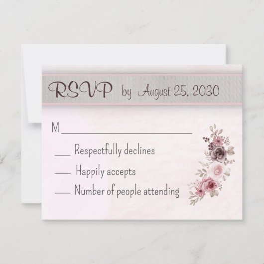 ヴィンテージウェディングフローラピンク 出欠カード (正面)