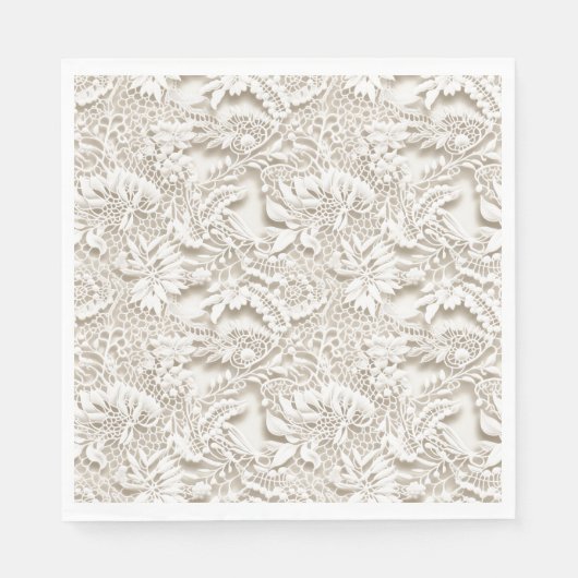 ヴィンテージウェディングフローラホワイトレース スタンダードランチョンナプキン (正面)