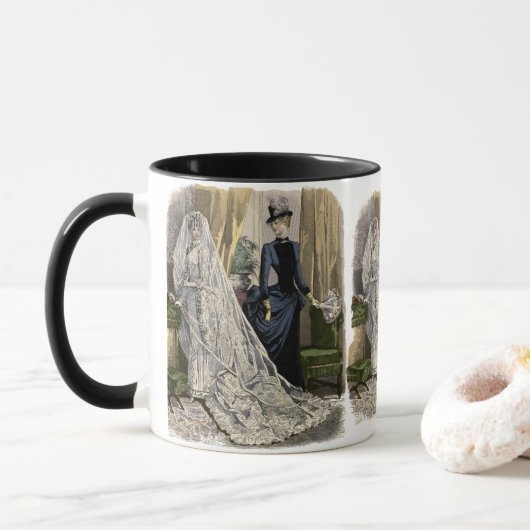 ヴィンテージウェディングブライダルポートレートビクトリアンブライド マグカップ (ドーナツ)