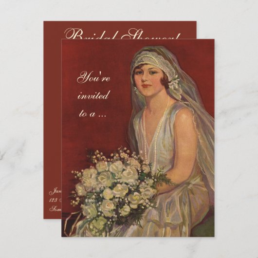 ヴィンテージウェディングブライド、ブライダルシャワーパーティー 招待状 (正面/裏面)