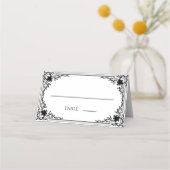 ヴィンテージウェディングブラック&ホワイトエレガントアンティーク プレイスカード (正面)