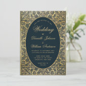 ヴィンテージウェディングブルー葉金ゴールドズモノグラムオンバック 招待状 (スタンド正面)