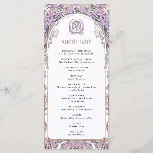 ヴィンテージウェディングプログラムアイボリー、プラム&金ゴールド プログラム (裏面)