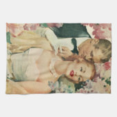 ヴィンテージウェディングポートレート、レトロ新郎新婦 キッチンタオル (横)