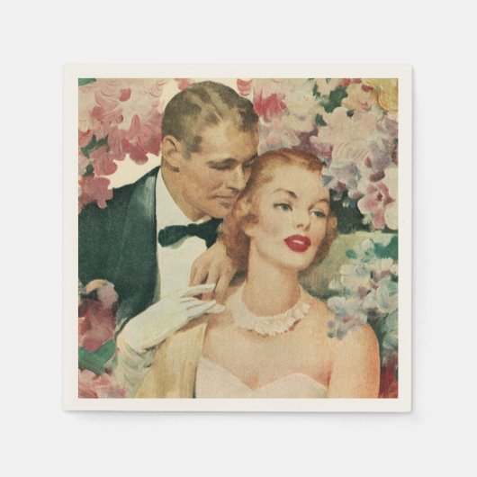 ヴィンテージウェディングポートレート、レトロ新郎新婦 スタンダードカクテルナプキン (正面)