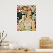 ヴィンテージウェディングポートレート、レトロ新郎新婦 ポスター (キッチン)