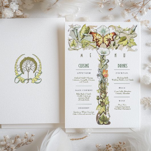 ヴィンテージウェディングメニュー&ドリンクカードバタフライモチーフ 招待状