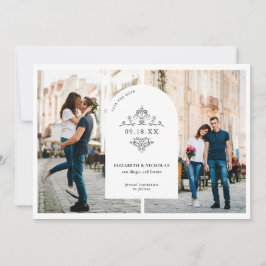 ヴィンテージウェディングモノグラム | 3写真日付の保存 セーブザデート