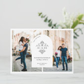 ヴィンテージウェディングモノグラム | 3写真日付の保存 セーブザデート (スタンド正面)