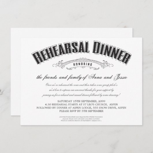 ヴィンテージウェディングリハーサルディナー招待状 招待状 (正面/裏面)