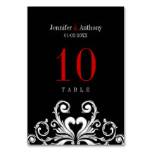 ヴィンテージウェディングレッドブラックテーブルナンバーカード