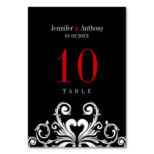 ヴィンテージウェディングレッドブラックテーブルナンバーカード テーブルナンバー (正面)