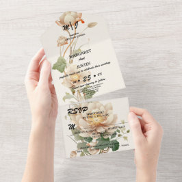 ヴィンテージウェディングロータス花 オールインワン招待状