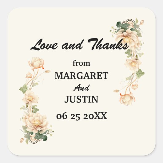 ヴィンテージウェディングロータス花 スクエアシール (正面)