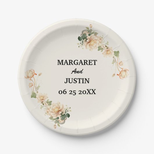 ヴィンテージウェディングロータス花 ペーパープレート (正面)