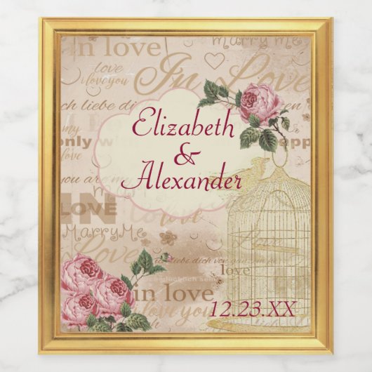 ヴィンテージウェディングワパーソナライズされたインボトルラベル ワインラベル (シングルラベル)