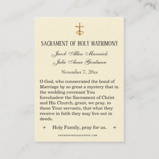 ヴィンテージウェディング伝統的カトリック聖札 名刺 (裏面)