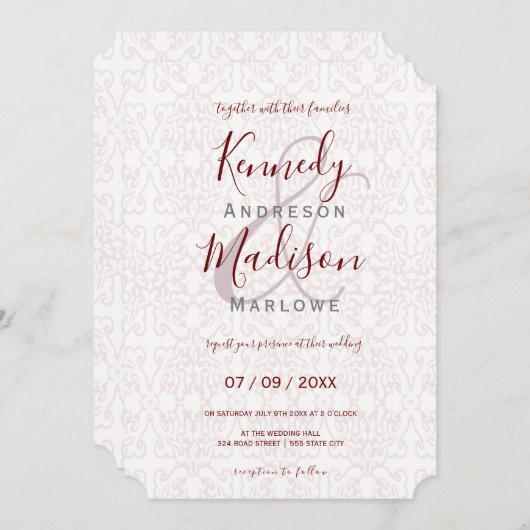 ヴィンテージウェディング伝統的フローラ予算 招待状 (正面/裏面)