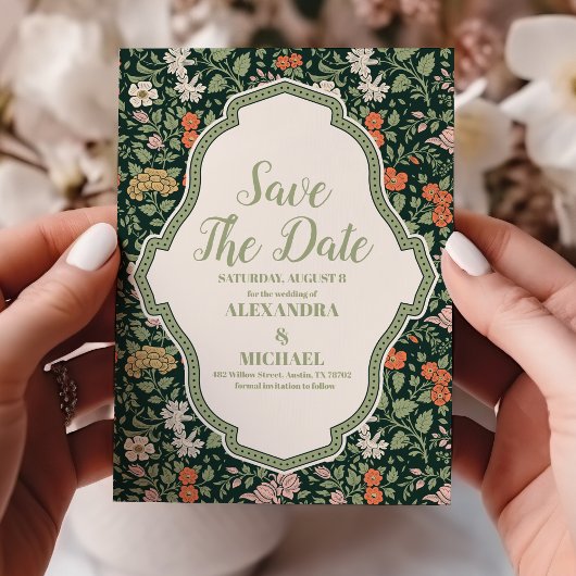 ヴィンテージウェディング招待状ウィリアムモリス セーブザデート