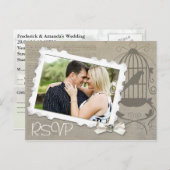 ヴィンテージウェディング招待状RSVP with Photo インビテーションポストカード (正面/裏面)