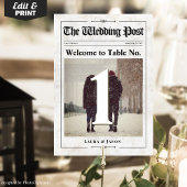 ヴィンテージウェディング新聞フォトテーブル番号カード テーブルナンバー