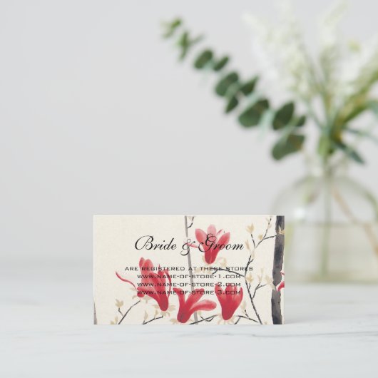 ヴィンテージウェディング日本のピンクマグノリアツリー エンクロージャーカード (スタンド正面)