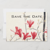 ヴィンテージウェディング日本のピンクマグノリアツリー セーブザデート (正面)