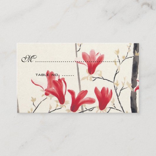 ヴィンテージウェディング日本のピンクマグノリアツリー プレイスカード (正面)