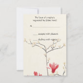 ヴィンテージウェディング日本のピンクマグノリアツリー 出欠カード (正面)