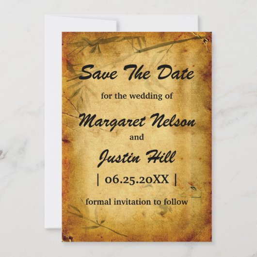 ヴィンテージウェディング日本の竹カリグラフィアート セーブザデート (正面)