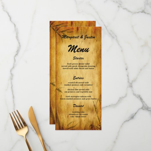 ヴィンテージウェディング日本の竹カリグラフィアート メニュー (正面/裏面インサイチュ)