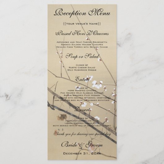 ヴィンテージウェディング日本の、フクロウと梅 メニュー (正面)