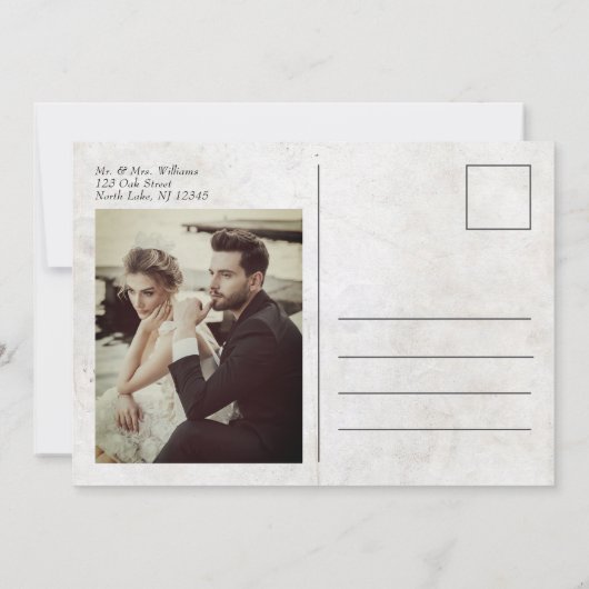 ヴィンテージウェディング結婚サンキューカード新聞 サンキューカード (裏面)