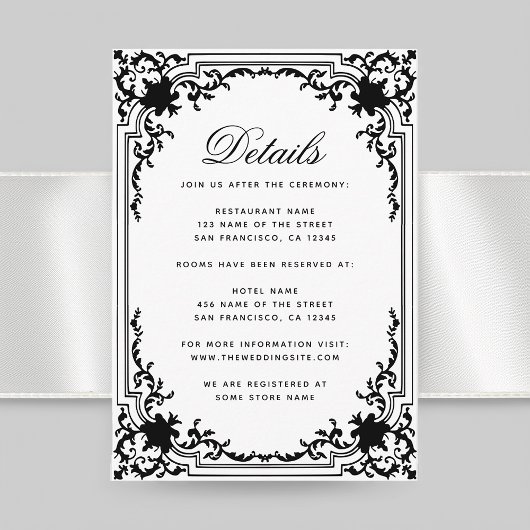 ヴィンテージウェディング詳細白黒 エンクロージャーカード