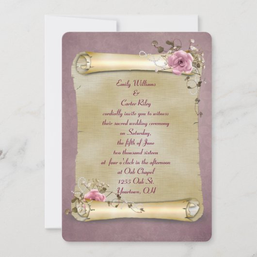 ヴィンテージウェディング金ゴールドスクロール 招待状 (正面)