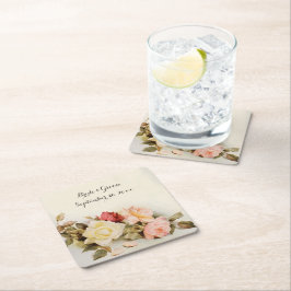 ヴィンテージウェディング アンティークガーデンローズフラワー スクエアペーパーコースター