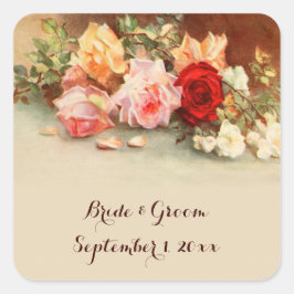 ヴィンテージウェディング、アンティークバラ花はまだ生活 スクエアシール