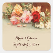 ヴィンテージウェディング、アンティークバラ花はまだ生活 スクエアシール (正面)