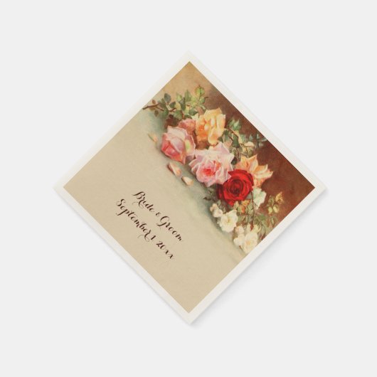 ヴィンテージウェディング、アンティークバラ花はまだ生活 スタンダードカクテルナプキン (角)