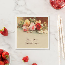 ヴィンテージウェディング、アンティークバラ花はまだ生活 スタンダードカクテルナプキン