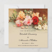 ヴィンテージウェディング、アンティークバラ花はまだ生活 セーブザデート (裏面)