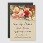 ヴィンテージウェディング、アンティークバラ花はまだ生活 マグネット招待状 (正面/裏面)