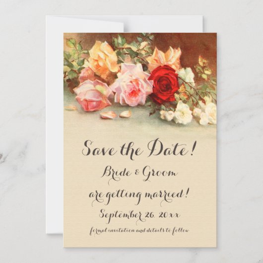 ヴィンテージウェディング、アンティークバラ花はまだ生活 マグネット招待状 (正面)