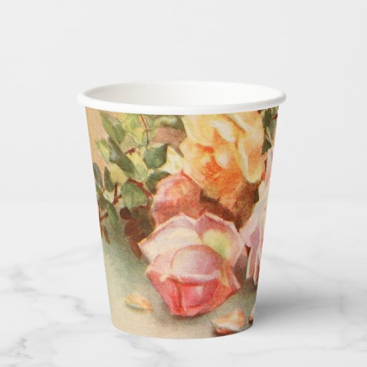 ヴィンテージウェディング、アンティークバラ花はまだ生活 紙コップ (正面)