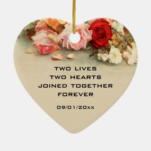 ヴィンテージウェディング、アンティークバラ花フローラアート セラミックオーナメント (裏面)