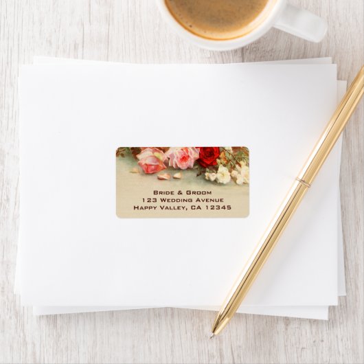 ヴィンテージウェディング、アンティークバラ花フローラアート ラベル (インサイチュ)