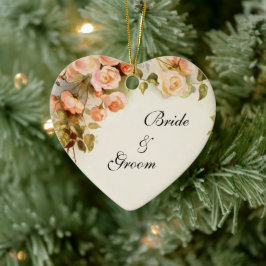 ヴィンテージウェディング、アンティークピンクローズフラワーズフローラ セラミックオーナメント